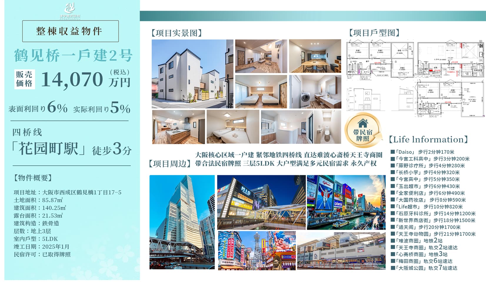 Japan Osaka Tsurumibashi｜Detached House｜5LDK Large Space Ready for Occupancy Total Price ¥140.7 Million
